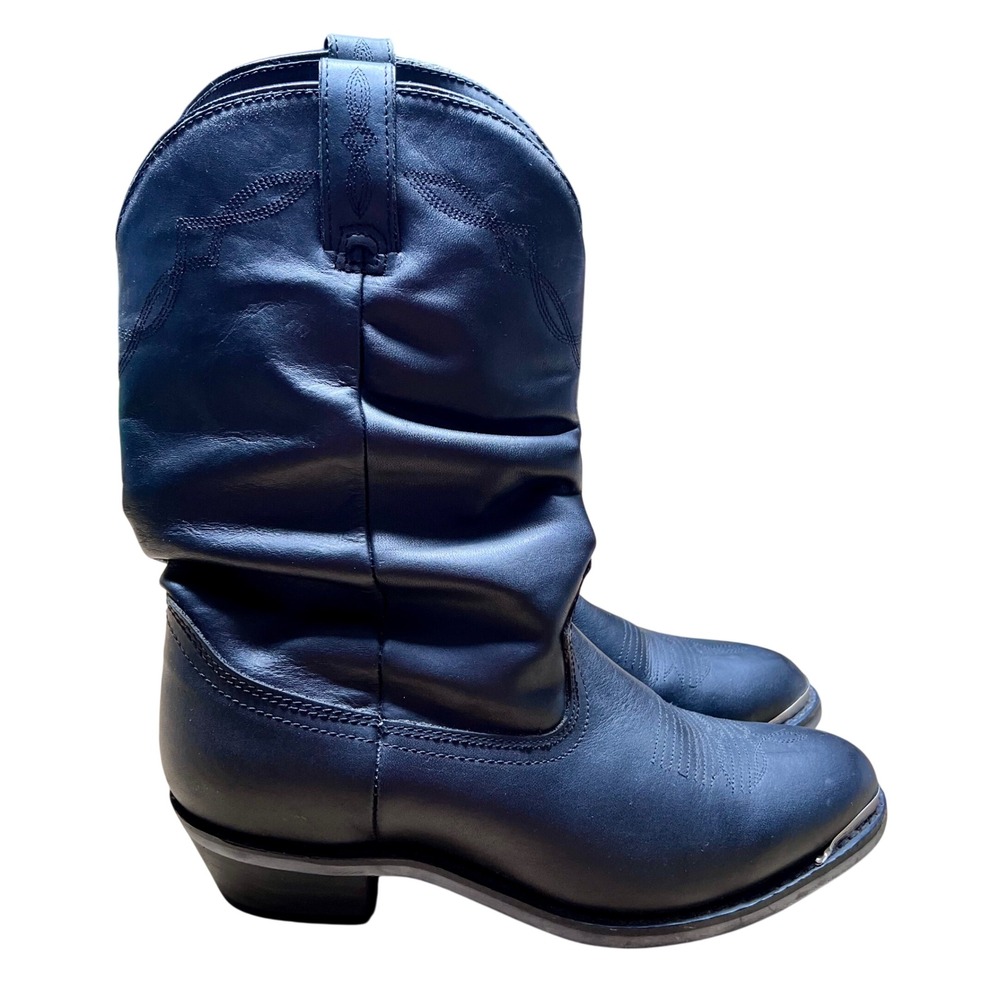 Shyanne Womens Patsy Slouch Western Boots Round Toe Black Leather Pull On Sz 8.5